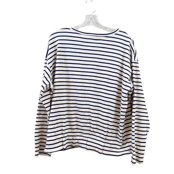 Vineyard Vines Striped Scoop Neck Cream/Navy Long Sleeve Pleated Hem Top - Picture 3 of 3